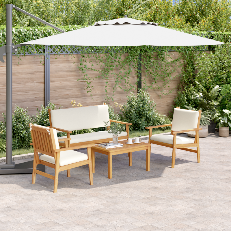 Set di divani da giardino 4 pezzi con cuscini in legno massello di acacia