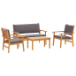 Set di divano da giardino a 4 pezzi con cuscini in legno massello di acacia Set di divano da giardino a 4 pezzi con cuscini in legno massello di acacia