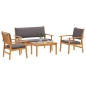 Set di divano da giardino a 4 pezzi con cuscini in legno massello di acacia Set di divano da giardino a 4 pezzi con cuscini in legno massello di acacia