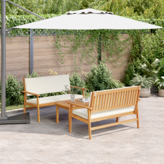 Set di divano da giardino a 3 pezzi con cuscini in legno massello di acacia