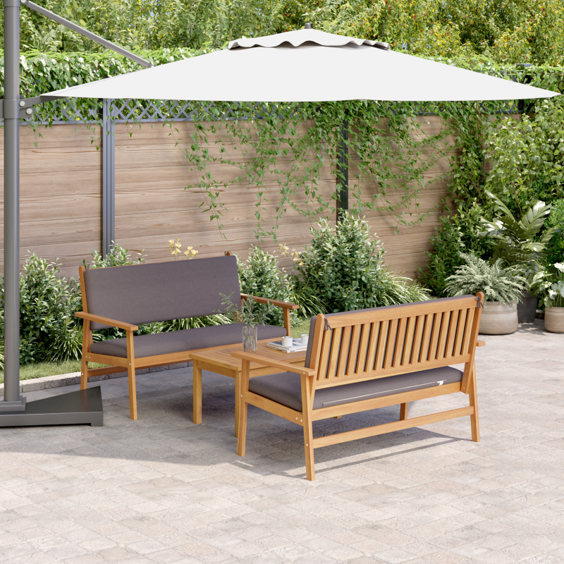 Set di divani da giardino a 3 pezzi con cuscini in legno massello di acacia Set di divani da giardino a 3 pezzi con cuscini in legno massello di acacia