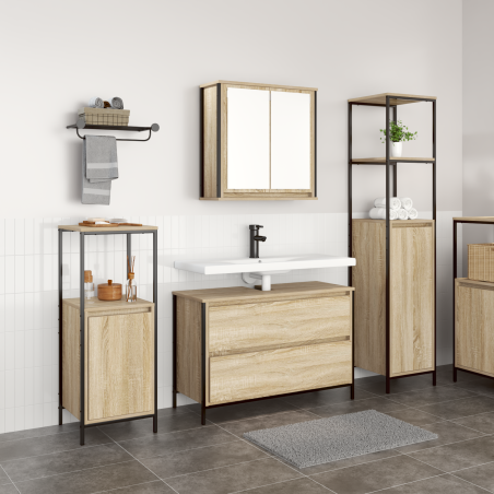 Set di mobili da bagno 3 pezzi in legno ingegnerizzato Rovere di vidaXL