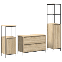 Set di mobili da bagno 3 pezzi in legno ingegnerizzato Rovere di vidaXL