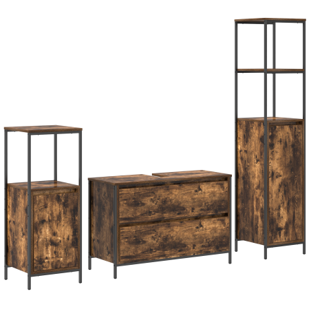 Set di mobili per bagno 3 pezzi in rovere fumé in legno ingegnerizzato