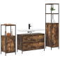 Set di mobili per bagno 3 pezzi in rovere fumé in legno ingegnerizzato Set di mobili per bagno 3 pezzi in rovere fumé in legno ingegnerizzato