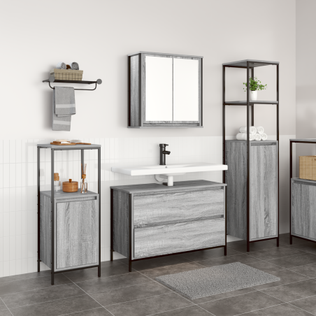 Set di mobili per bagno 3 pezzi vidaXL Grigio Legno ingegnerizzato