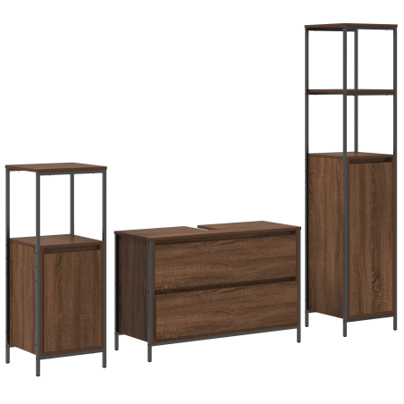 Set di Mobili per Bagno in 3 Pezzi in Legno Ingegnerizzato Marrone