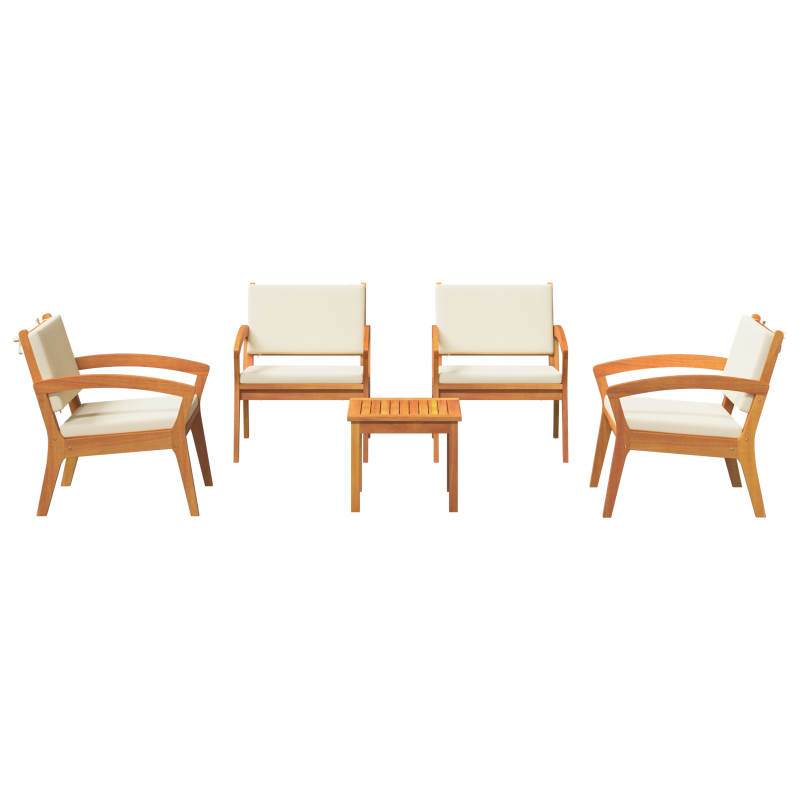 vidaXL Set Bistro da 5 Pezzi con Cuscini in Legno Solido di Acacia vidaXL Set Bistro da 5 Pezzi con Cuscini in Legno Solido di Acacia