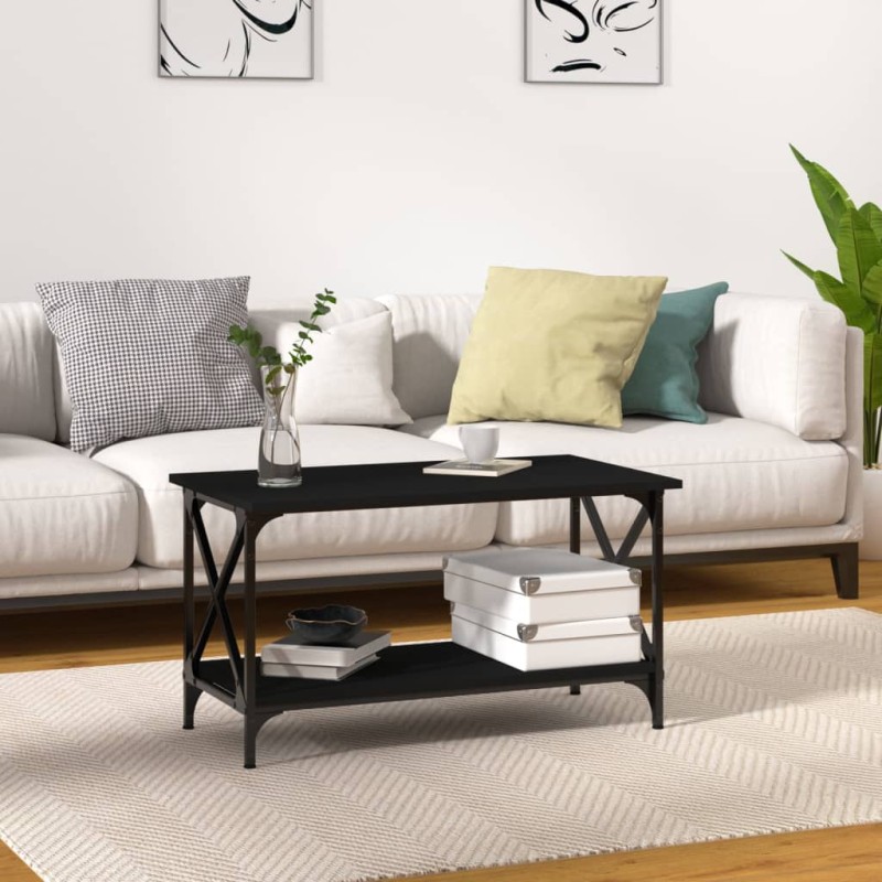 Tavolino da Salotto Nero 80x45x45 cm Legno Multistrato e Ferro Tavolino da Salotto Nero 80x45x45 cm Legno Multistrato e Ferro