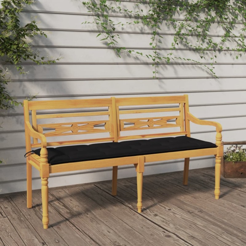 Panchina Batavia con Cuscino Nero 150 cm Legno Massello Teak Panchina Batavia con Cuscino Nero 150 cm Legno Massello Teak