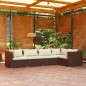 Set Divani da Giardino 5 pz con Cuscini in Polyrattan Marrone Set Divani da Giardino 5 pz con Cuscini in Polyrattan Marrone