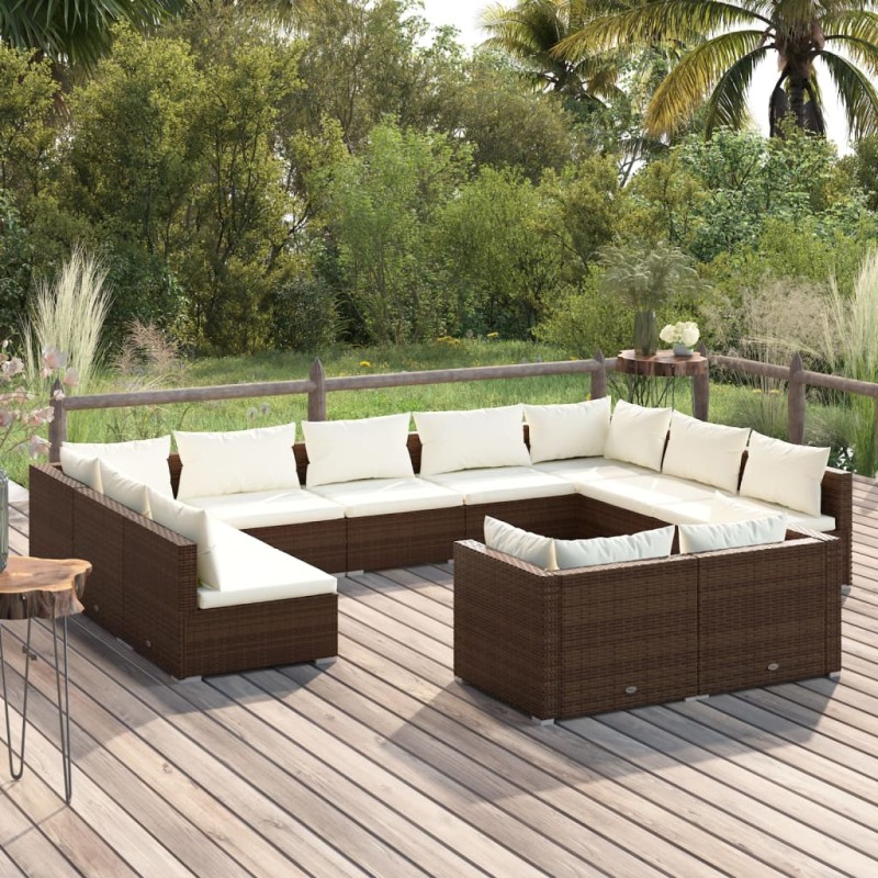 Set Divani da Giardino 11 pz con Cuscini in Polyrattan Marrone Set Divani da Giardino 11 pz con Cuscini in Polyrattan Marrone