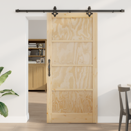 Porta Scorrevole vidaXL con Set di Ferramenta 93x202 cm Legno Solido di Pino
