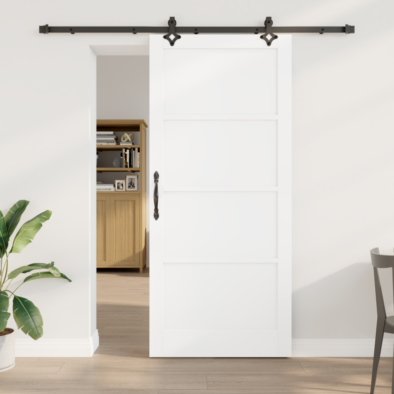 Porta Scorrevole vidaXL con Set di Ferramenta Bianca 93x211 cm in Legno di Pino Massello