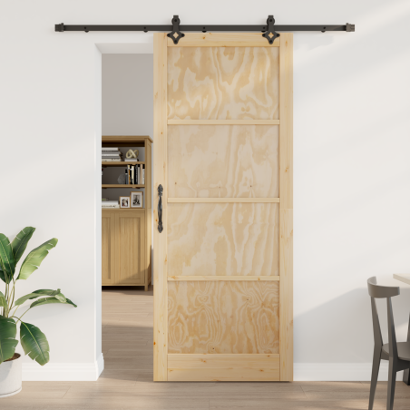 Porta Scorrevole vidaXL con Set Hardware 93x232 cm Legno Massello di Pino