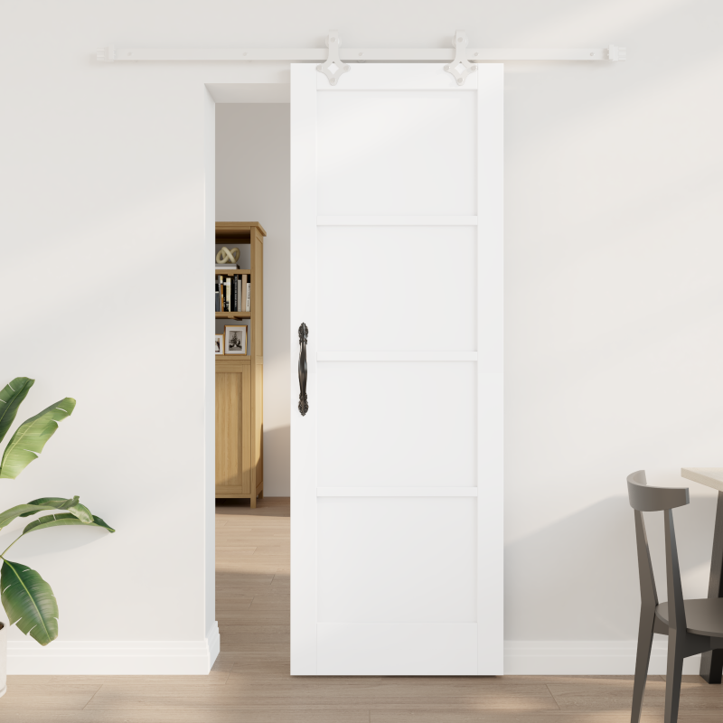 Porta Scorrevole vidaXL con Set di Accessori Bianca 73,5 x 211 cm Legno Massello di Pino