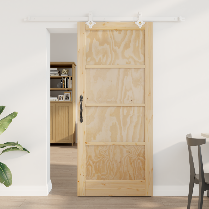 Porta Scorrevole vidaXL con Set di Ferramenta 86x198.5 cm in Legno Massiccio di Pino
