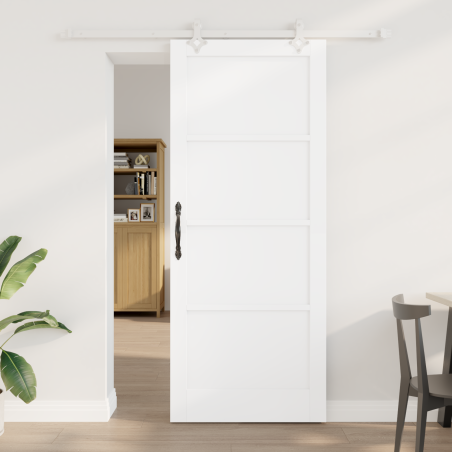 Porta Scorrevole vidaXL con Set Ferramenta Bianca 86x211 cm Legno Massello di Pino