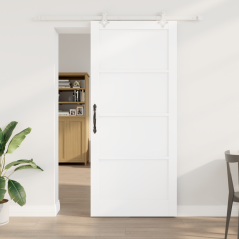Porta Scorrevole vidaXL con Set di Ferramenta Bianca 93x211 cm Legno Massello di Pino
