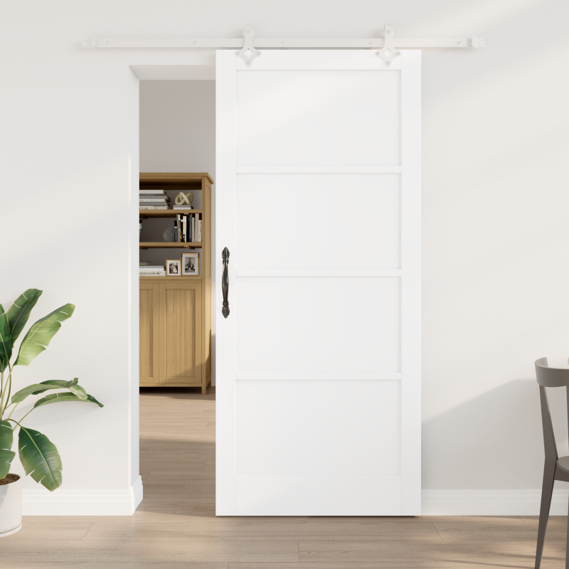 Porta Scorrevole vidaXL con Set di Ferramenta Bianca 93x211 cm Legno Massello di Pino Porta Scorrevole vidaXL con Set di Ferramenta Bianca 93x211 cm Legno Massello di Pino
