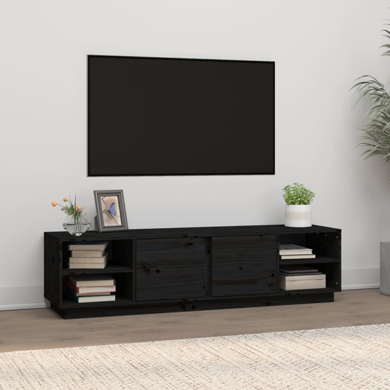 Mobile Porta TV Nero 156x40x40 cm in Legno Massello di Pino Mobile Porta TV Nero 156x40x40 cm in Legno Massello di Pino