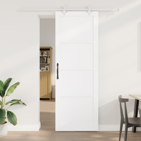 Porta Scorrevole vidaXL con Set di Ferramenta Bianca 83x232 cm in Legno di Pino Massello