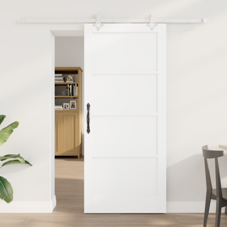 Porta Scorrevole vidaXL con Set Hardware Bianco 86x198.5 cm Legno Massello Pino