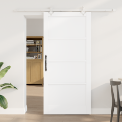 Porta Scorrevole vidaXL con Set Hardware Bianco 93x202 cm Legno di Pino Solido
