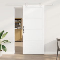 Porta Scorrevole vidaXL con Set di Ferramenta Bianca 93x211 cm Legno Massiccio Pino