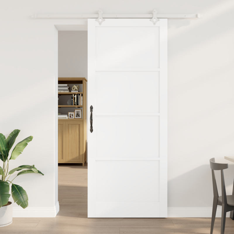 Porta Scorrevole vidaXL con Set di Accessori Bianco 93x232 cm Legno Massello Pino