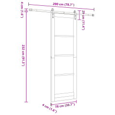 Porta scorrevole vidaXL con set hardware 78x232 cm in legno massello di pino