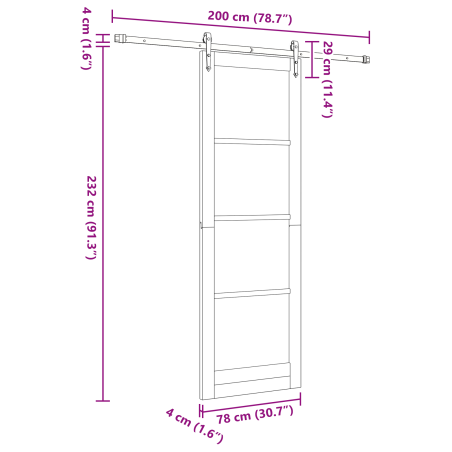 Porta scorrevole vidaXL con set hardware 78x232 cm in legno massello di pino