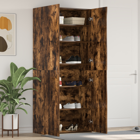 vidaXL Cabinet per scarpe in rovere affumicato 80x35,5x180 cm in legno ingegnerizzato