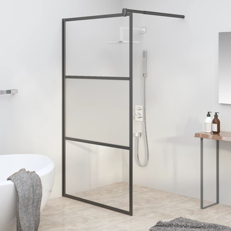 Parete Doccia Walk in 100x195cm Vetro Semi Smerigliato ESG Nero Parete Doccia Walk in 100x195cm Vetro Semi Smerigliato ESG Nero