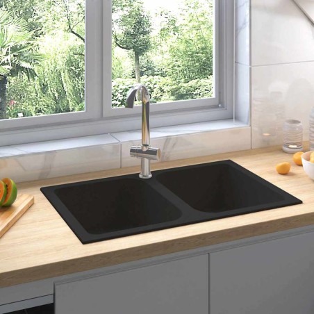 vidaXL Lavello da cucina in granito nero 760x480x184 mm -