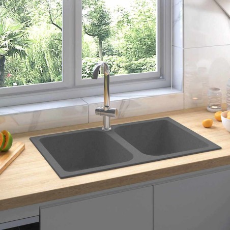 vidaXL Lavello da cucina grigio 760x480x184 mm granito