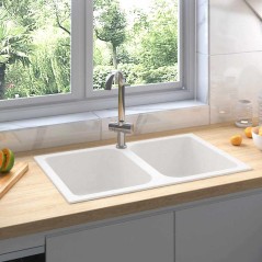 vidaXL Lavello da Cucina Bianco 760x480x184 mm Granito