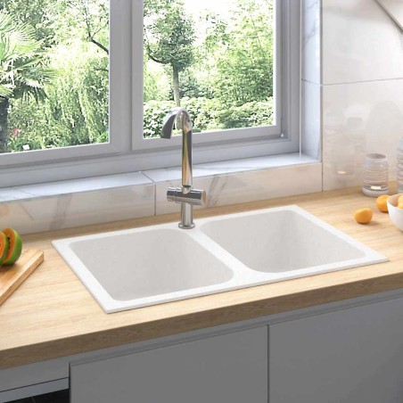vidaXL Lavello da Cucina Bianco 760x480x184 mm Granito