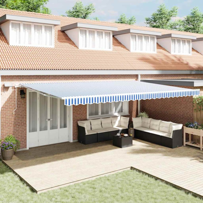 vidaXL Tenda Retrattile with Blu e bianco 6 x 3 m Tessuto e metallo vidaXL Tenda Retrattile with Blu e bianco 6 x 3 m Tessuto e metallo