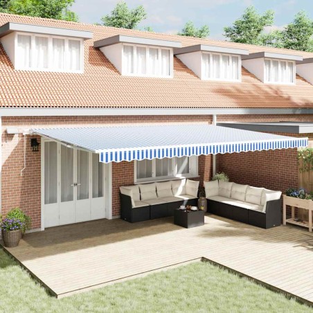 vidaXL Tenda Retrattile with Blu e bianco 6 x 3 m Tessuto e metallo