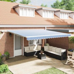 vidaXL Tenda Retrattile with Blu e bianco 5 x 3 m Tessuto e metallo