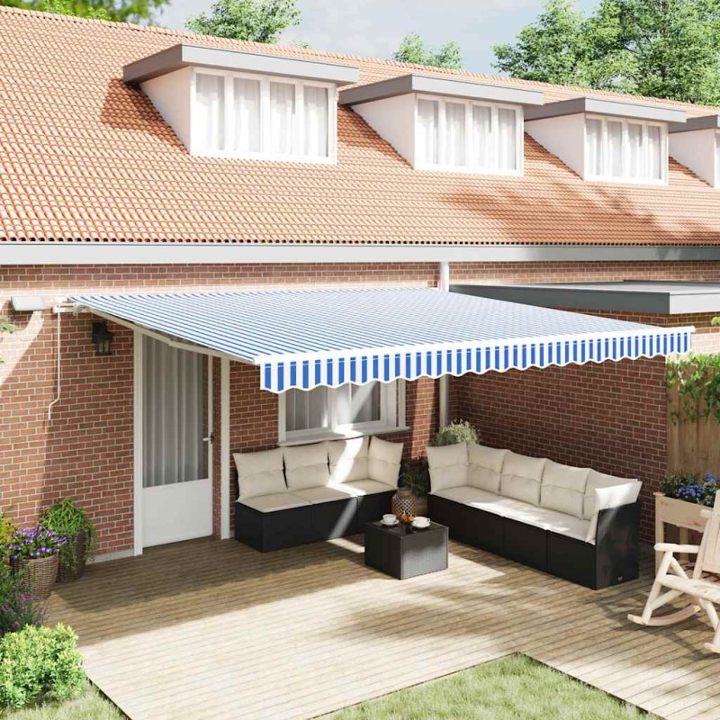 vidaXL Tenda Retrattile with Blu e bianco 5 x 3 m Tessuto e metallo vidaXL Tenda Retrattile with Blu e bianco 5 x 3 m Tessuto e metallo