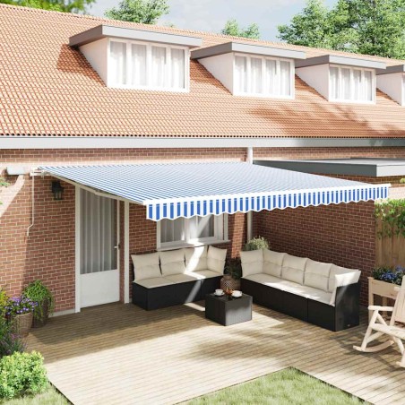 vidaXL Tenda Retrattile with Blu e bianco 5 x 3 m Tessuto e metallo