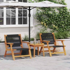vidaXL Sedie da Giardino con Tavolo 3 pcs Nero Legno Massello di Acacia