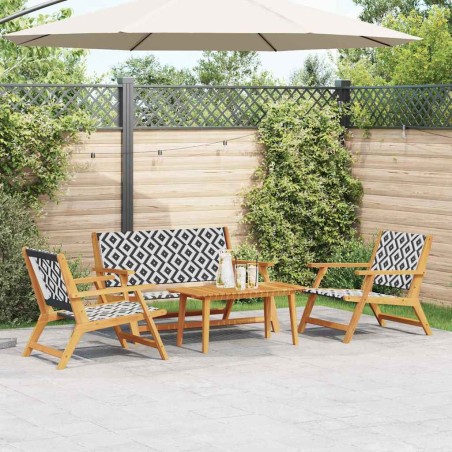 vidaXL Set di Sedie da Giardino con Tavolo - 4 Pezzi, Bianco e Nero, Realizzato in Legno Massello di Acacia