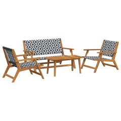 vidaXL Set di Sedie da Giardino con Tavolo - 4 Pezzi, Bianco e Nero, Realizzato in Legno Massello di Acacia
