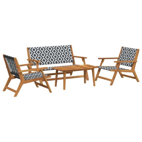 vidaXL Set di Sedie da Giardino con Tavolo - 4 Pezzi, Bianco e Nero, Realizzato in Legno Massello di Acacia