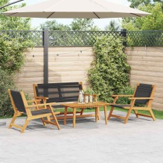 vidaXL Sedie da giardino con tavolo 4 pcs Nero Legno massello di acacia