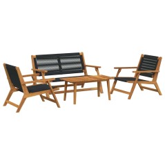 vidaXL Sedie da giardino con tavolo 4 pcs Nero Legno massello di acacia