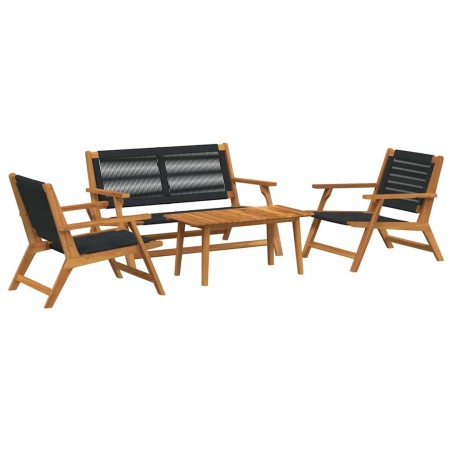 vidaXL Sedie da giardino con tavolo 4 pcs Nero Legno massello di acacia